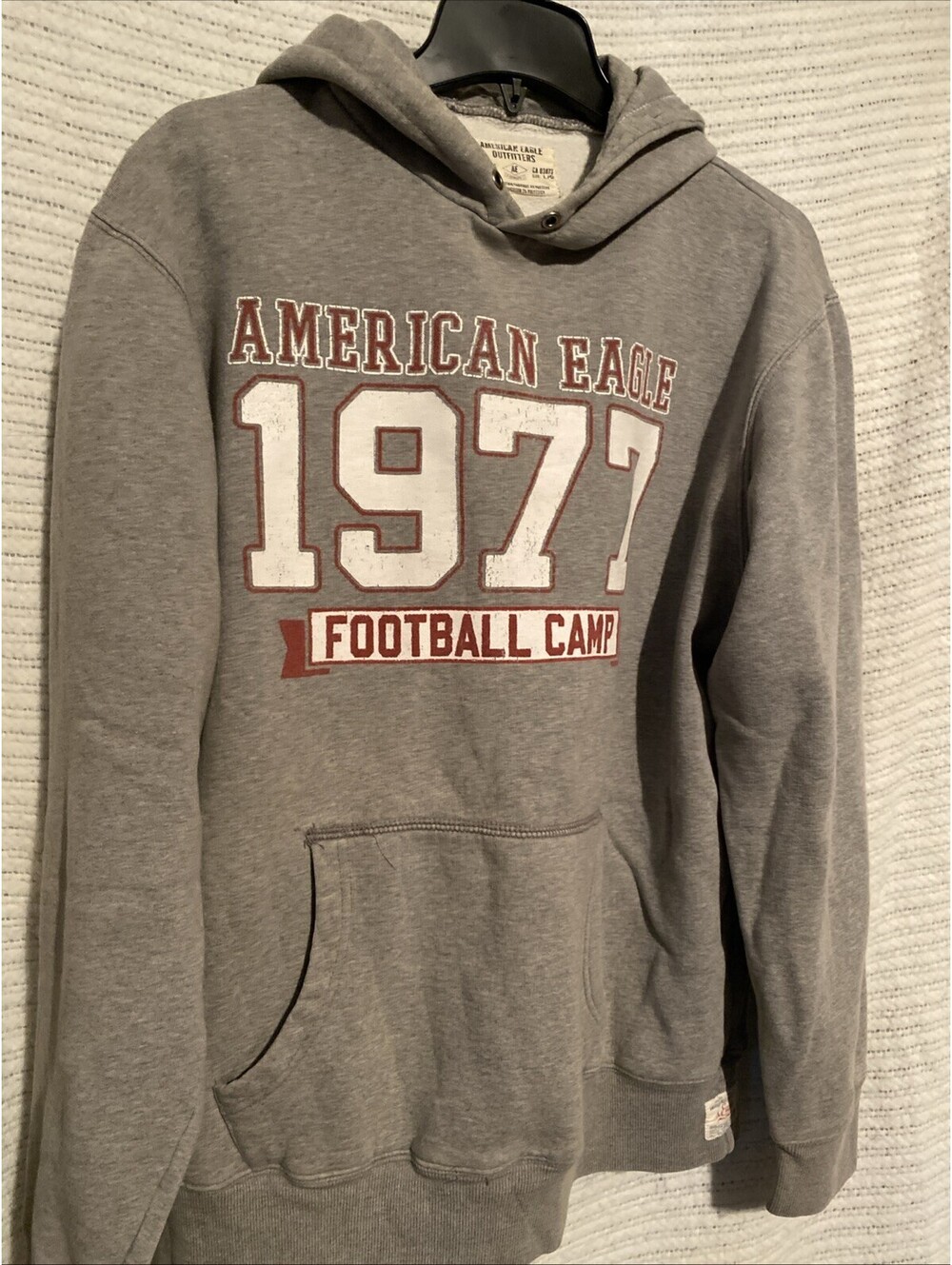 Vintage American Eagle Hoodie Mens Lg Gray Football Camp Heavy Weight Sweatshirt